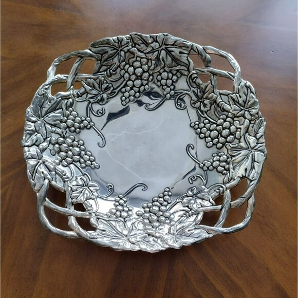 Godinger Silver Plated Grape Leaf 12" Serving Tray Platter, Footed, Grapes Vine - Picture 1 of 9